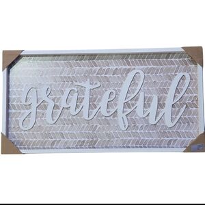 Grateful Modern Rustic Wood Wall Decor Sign - White and Tan 24.5in X 12.5in
